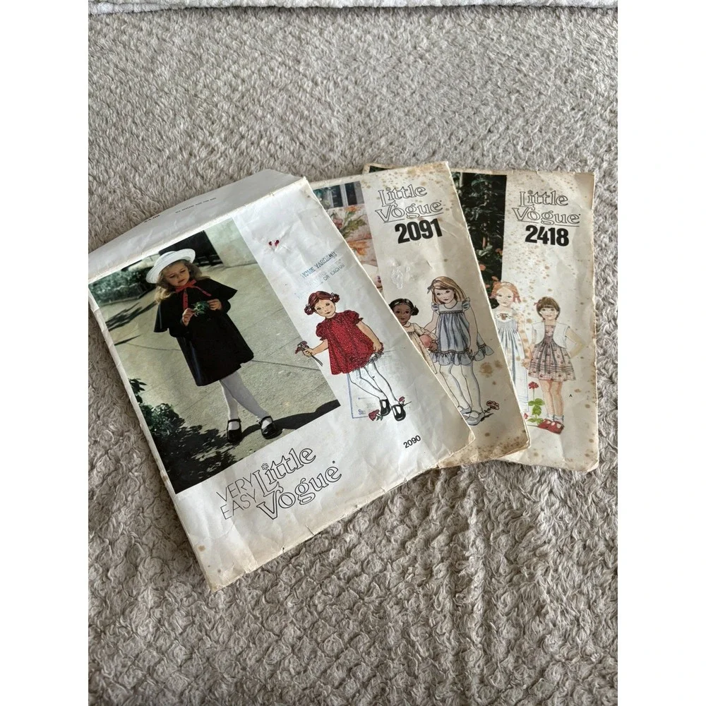 Vintage 70's 80's Little Vogue Patterns for Girls Various Sizes 2,3,4 Lot Of 3